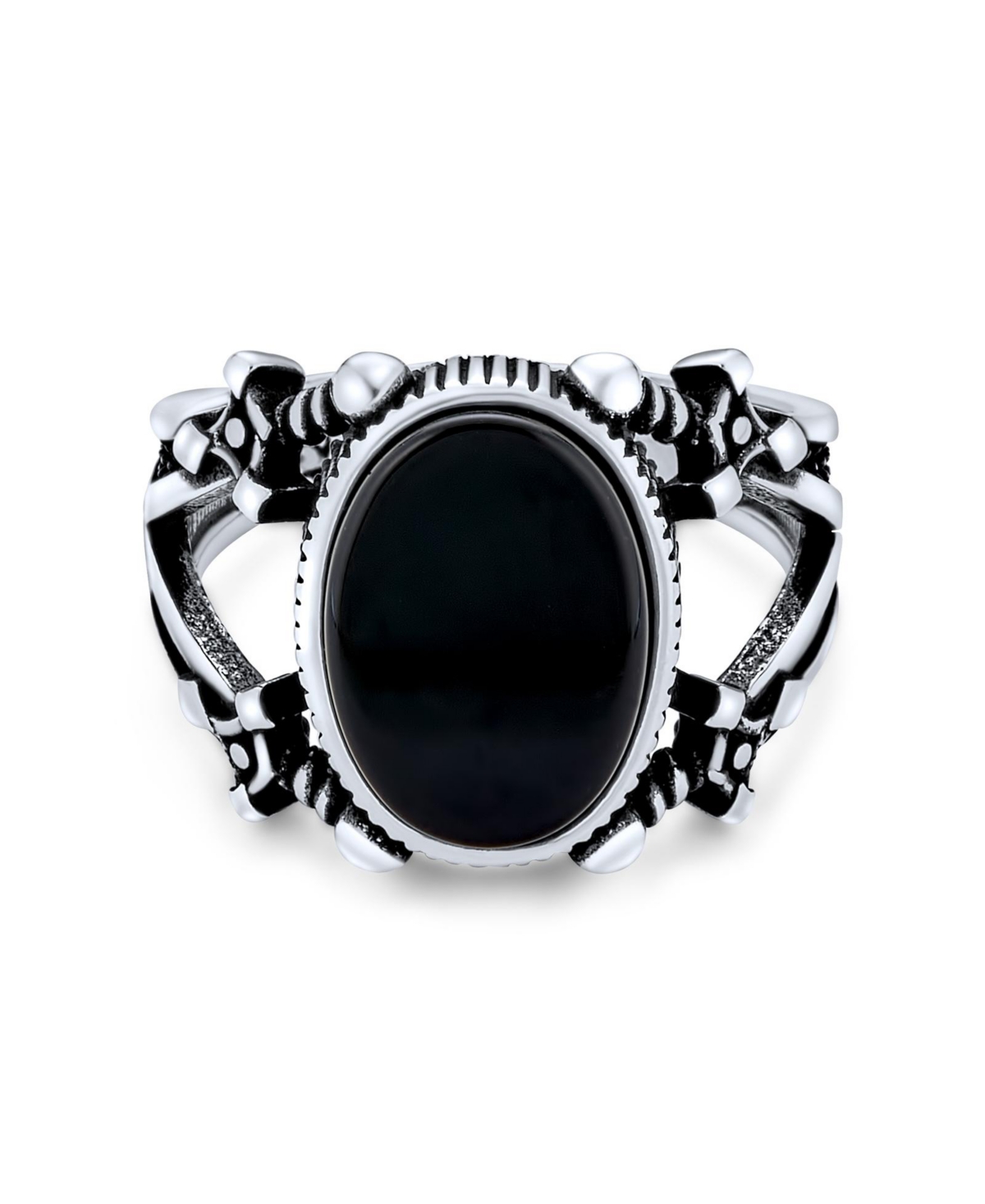 Bling Jewelry Unisex Urban Biker Large Statement Oval Flat Natural Black Onyx Signet Double Sword Ring For Men Oxidized .925 Sterling Silver - Silver