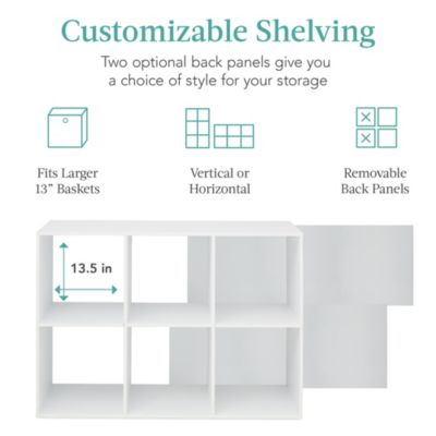 6-Cube Bookshelf, 13.5in Display Storage System, Organizer w/ Removable Back Panels
