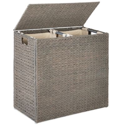 Large Natural Water Hyacinth Double Laundry Hamper Basket w/ 2 Liner Bags, Handles