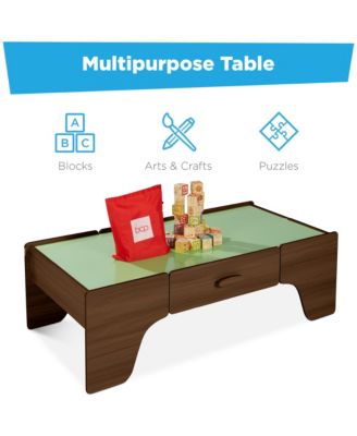 Kids 70-Piece Train Table, Large Multipurpose Wooden Playset w/ Reversible Table Top