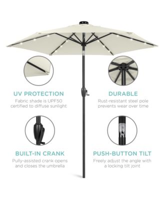 7.5ft Outdoor Solar Patio Umbrella for Deck, Pool w/ Tilt, Crank, LED Lights