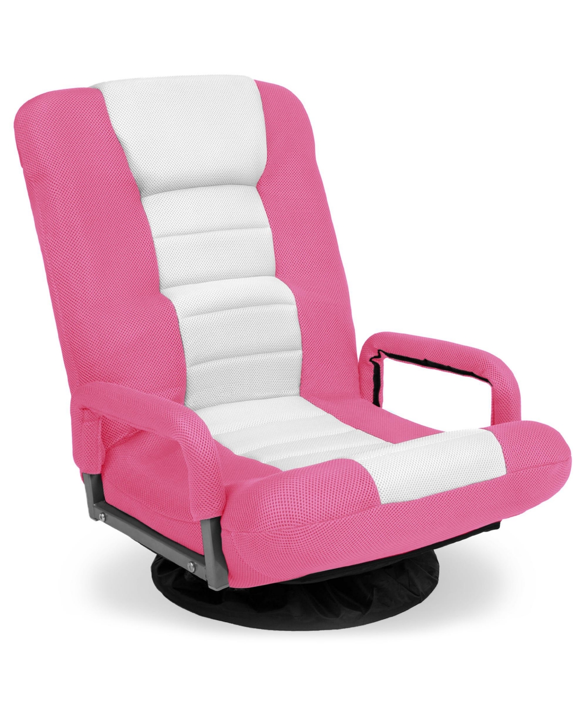 Best Choice Products 360-Degree Swivel Gaming Floor Chair w/ Armrest Handles, Foldable Adjustable Back - Pink/white