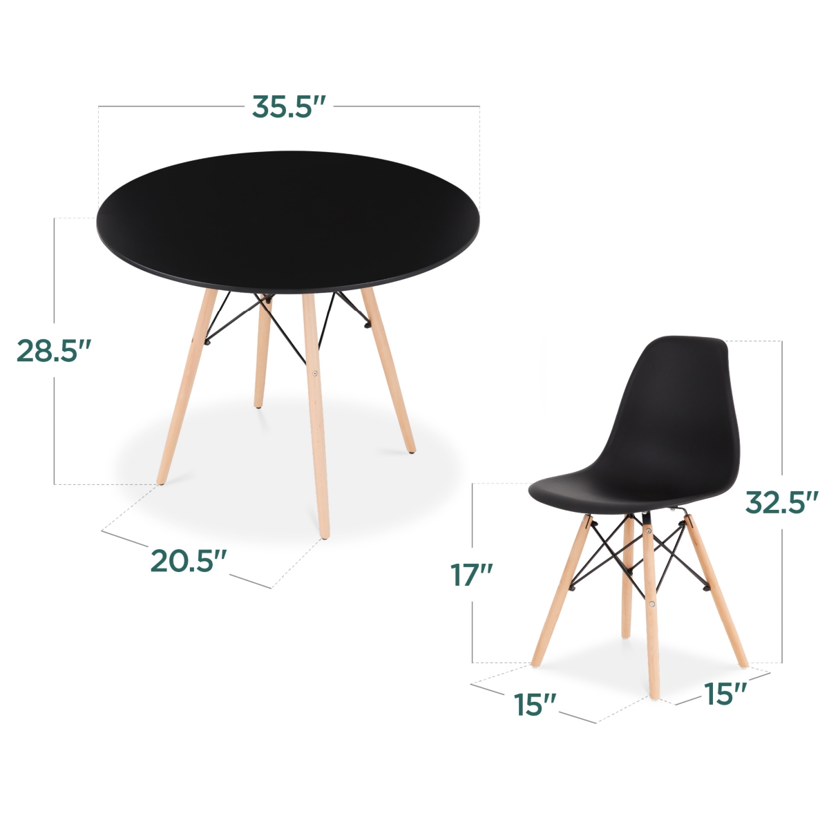 Best Choice Products 5-Piece Compact Mid-Century Modern Dining Set w/ 4 Chairs, Wooden Legs -oak