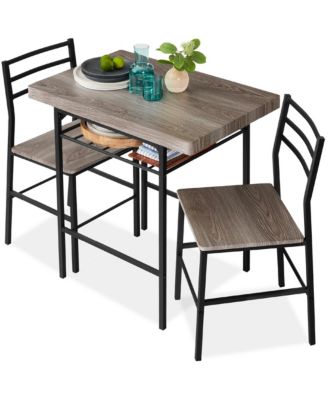3-Piece Modern Dining Set, Square Table and Chairs Set w/ Steel Frame, Built-In Storage Rack