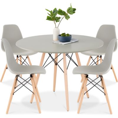 5-Piece Compact Mid-Century Modern Dining Set w/ 4 Chairs, Wooden Legs