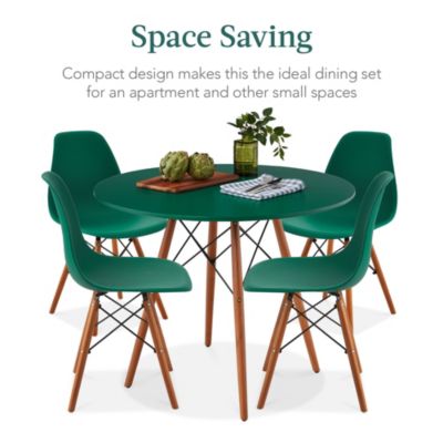 5-Piece Compact Mid-Century Modern Dining Set w/ 4 Chairs, Wooden Legs