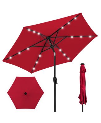 7.5ft Outdoor Solar Patio Umbrella for Deck, Pool w/ Tilt, Crank, LED Lights