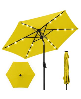 7.5ft Outdoor Solar Patio Umbrella for Deck, Pool w/ Tilt, Crank, LED Lights