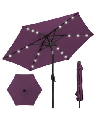 7.5ft Outdoor Solar Patio Umbrella for Deck, Pool w/ Tilt, Crank, LED Lights
