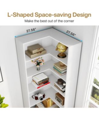 71-Inch 6-Tier L-Shaped Industrial Corner Bookcase with Back Panel Freestanding Wooden Storage Display Rack