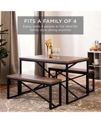 45.5in 3-Piece Bench Style Dining Furniture Set, 4-Person Dinette w/ 2 Benches, Table