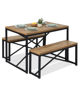 45.5in 3-Piece Bench Style Dining Furniture Set, 4-Person Dinette w/ 2 Benches, Table