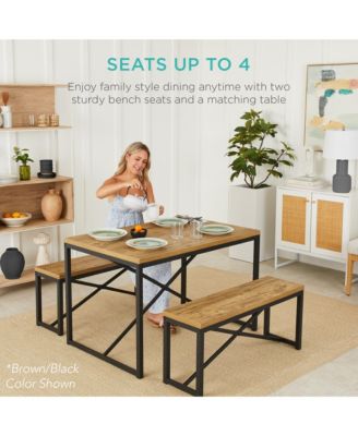 45.5in 3-Piece Bench Style Dining Furniture Set, 4-Person Dinette w/ 2 Benches, Table