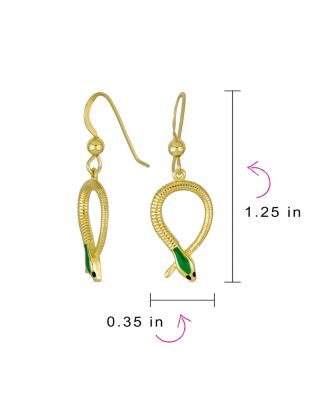 Garden Animal Pet Reptile Egyptian Headed Serpent Snake Dangling Earrings Yellow Gold Plated Sterling Silver
