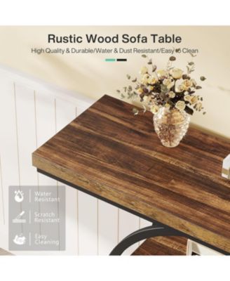 Industrial 4-Tier Console Table with Circle Base and Storage Shelves, 41.3-Inch Narrow Accent Sofa Table for Entryway or Living Room