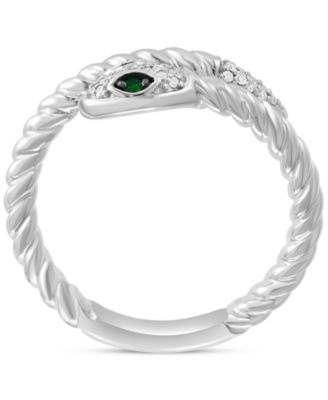 EFFY&reg; Diamond (1/10 ct. t.w.) & Tsavorite Accent Snake Ring in Sterling Silver