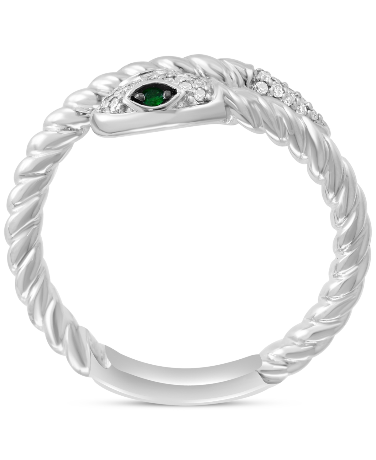 Effy Collection Effy Diamond (1/10 Ct. T.w.) & Tsavorite Accent Snake Ring In Sterling Silver In Sterling Silver