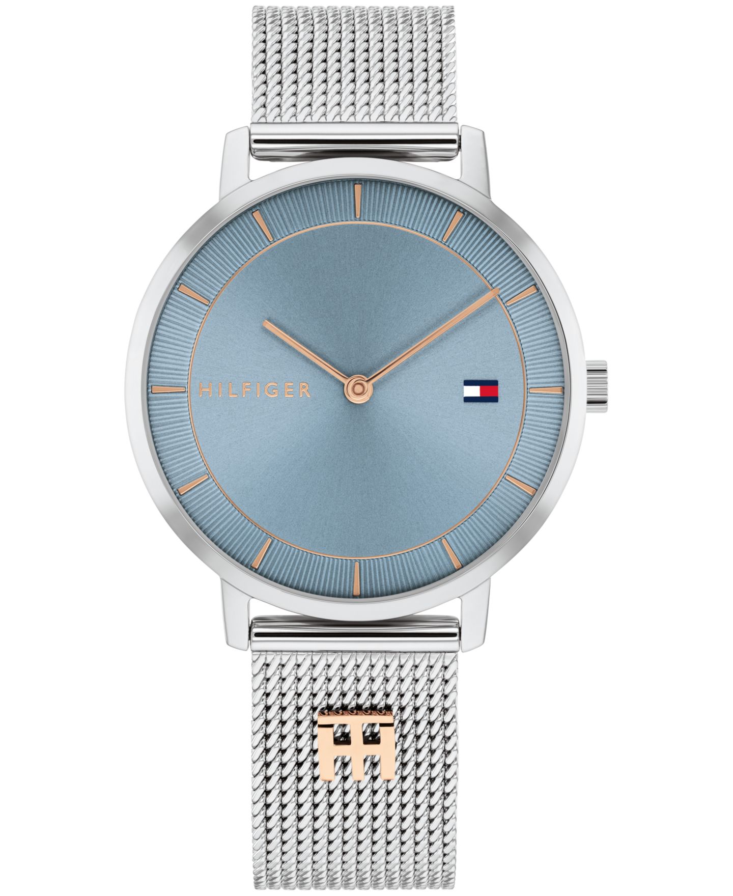 Женские часы Tommy Hilfiger Quartz Silver-Tone Stainless Steel and Carnation Gold Steel Mesh Bracelet Watch 35mm — фото 1