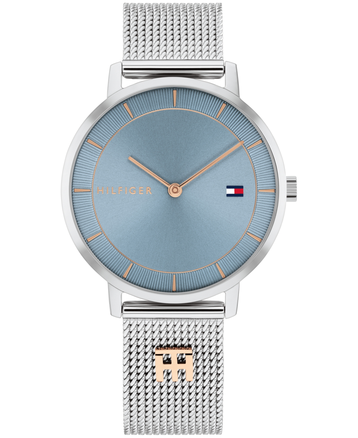 Women's Quartz Silver-Tone Stainless Steel and Carnation Gold Steel Mesh Bracelet Watch 35mm - Silver
