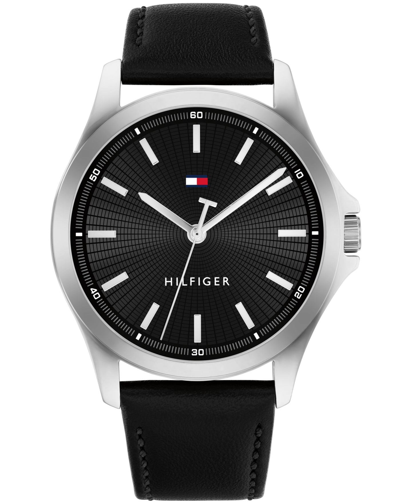 Часы Tommy Hilfiger Quartz Black Leather Strap Watch 42mm — фото 1