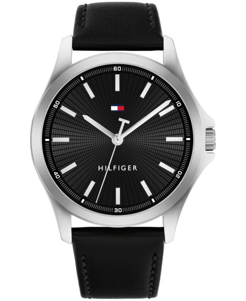 Часы Tommy Hilfiger Quartz Black Leather Strap Watch 42mm