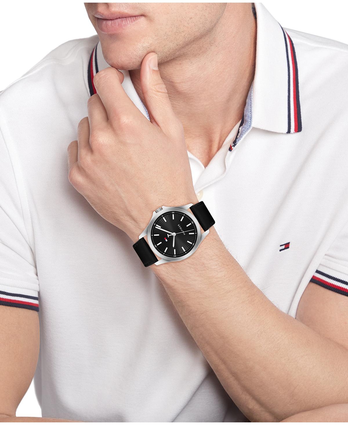 Tommy Hilfiger Quartz Black Leather Strap Watch 42mm In Black