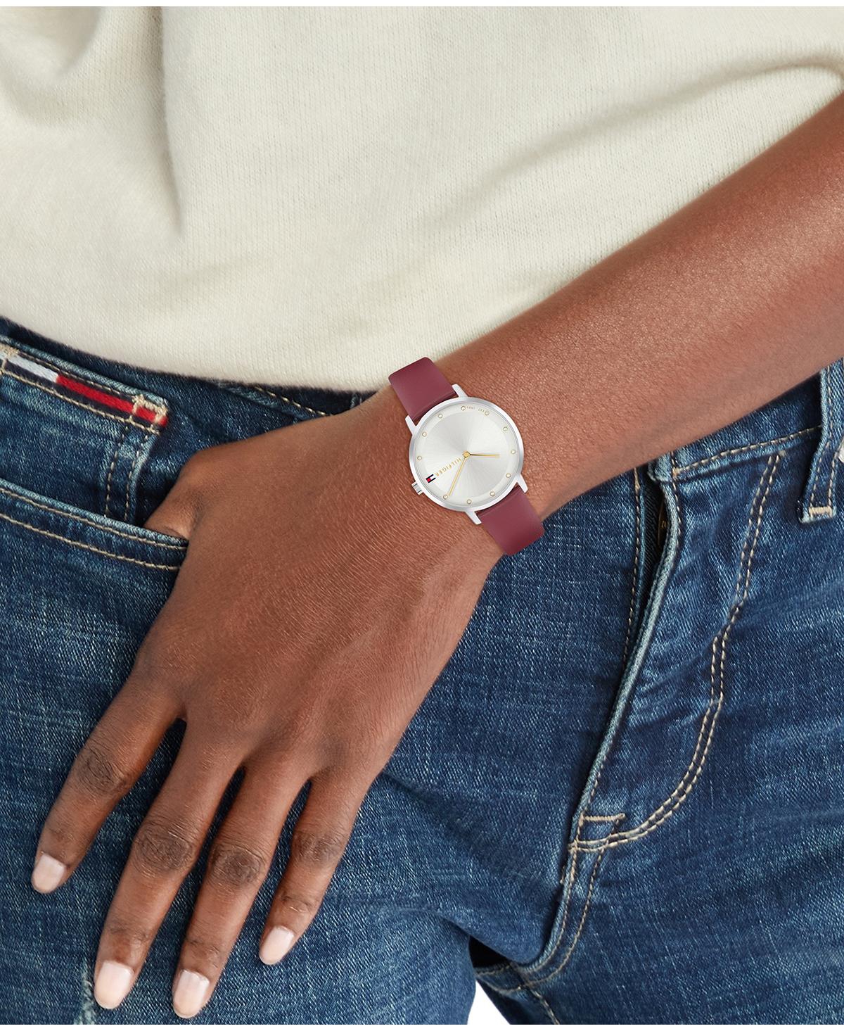 Tommy Hilfiger Women's Quartz Cranberry Leather Strap Watch 35mm In Cranberry