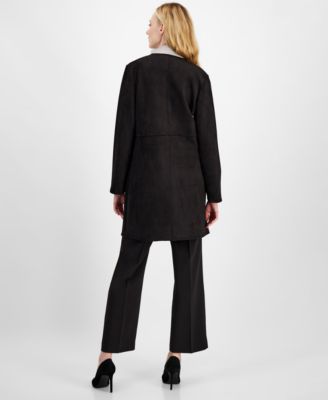 T Tahari Women's Faux-Suede Open-Front Midi Jacket - Macy's
