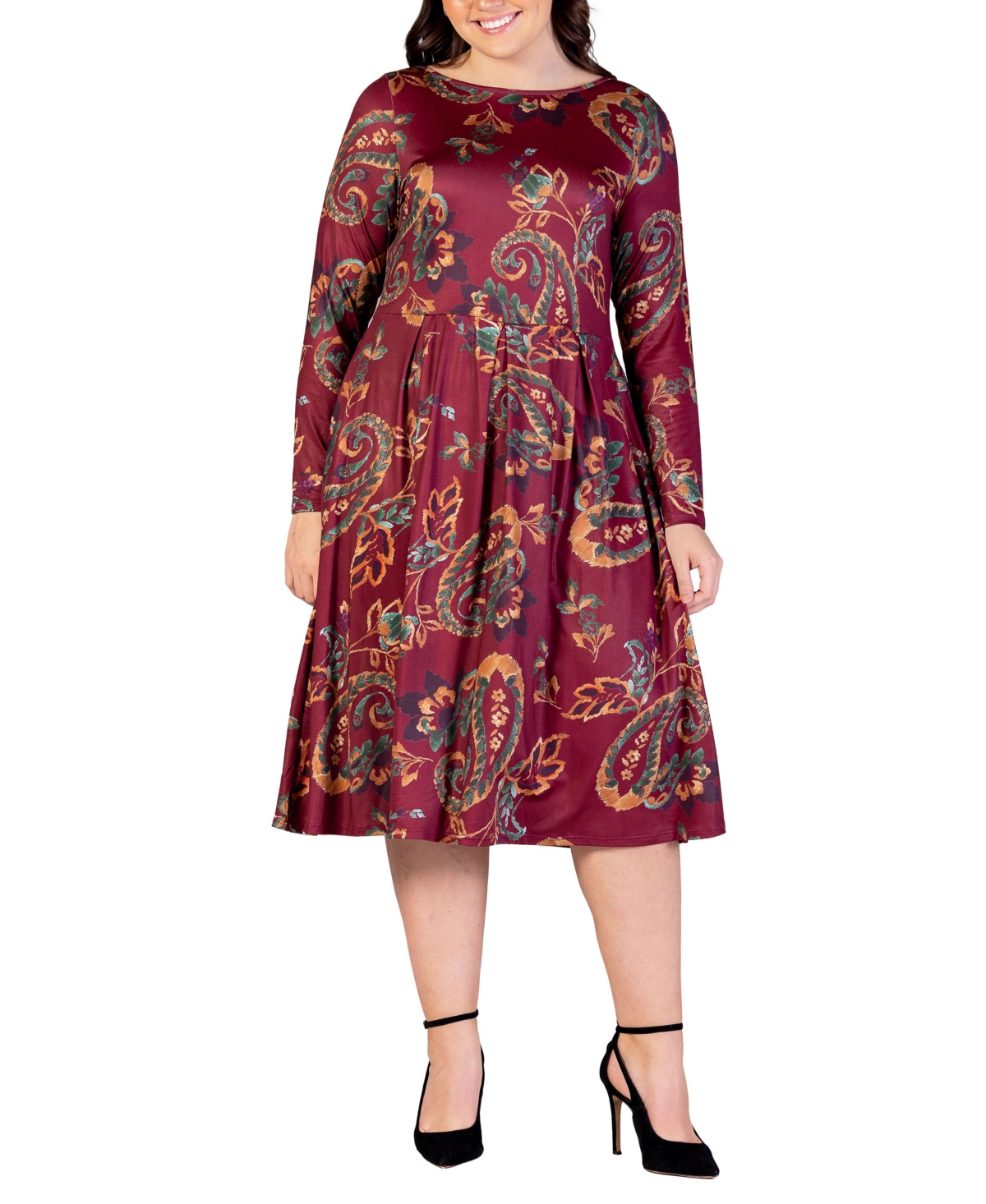 24seven Comfort Apparel Plus Size Midi Length Dress with Pockets