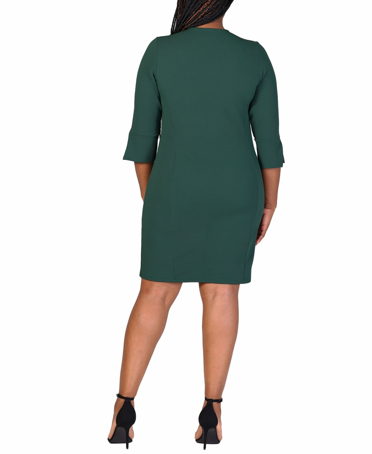 24seven Comfort Apparel Plus Size Three Quarter Sleeve Mini Dress In Hunter