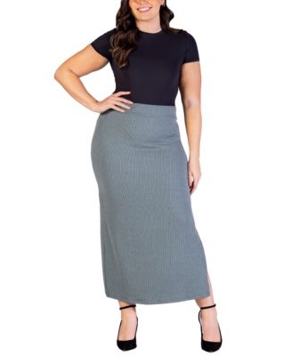 Plus Size Ribbed Knit Maxi Skirt