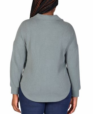 Plus Size Rib Button Up Shirt Jacket