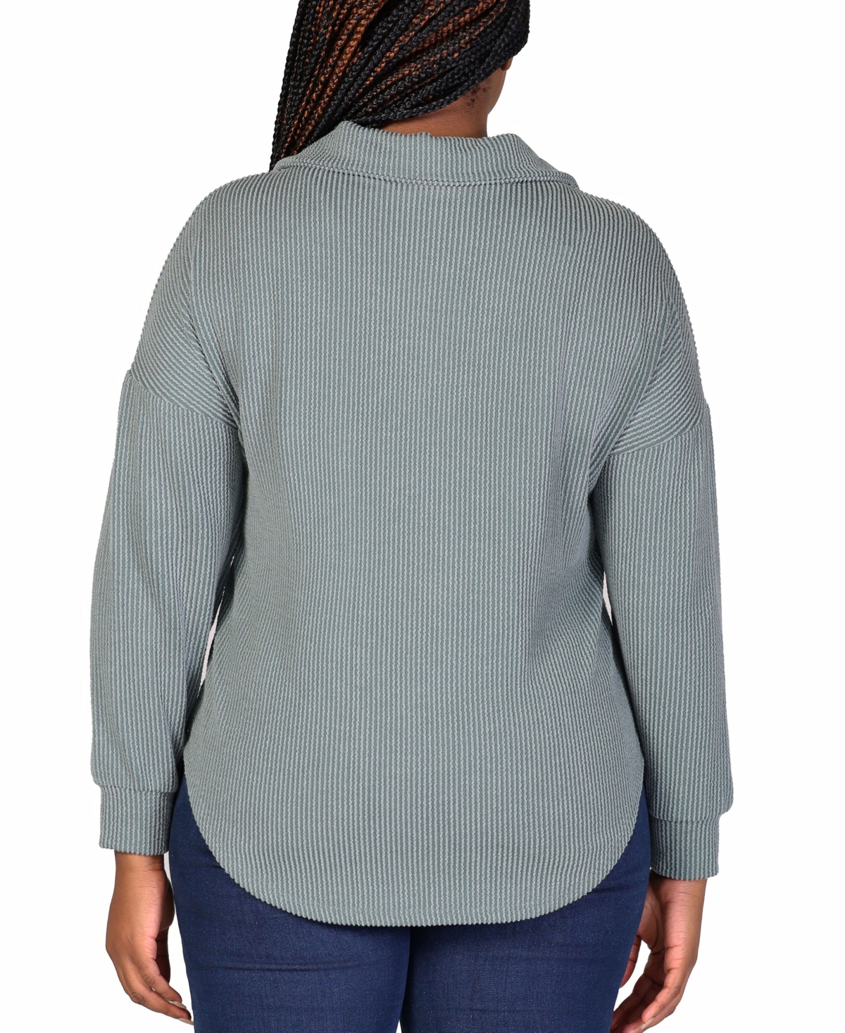 24SEVEN COMFORT APPAREL PLUS SIZE RIB BUTTON UP SHIRT JACKET 