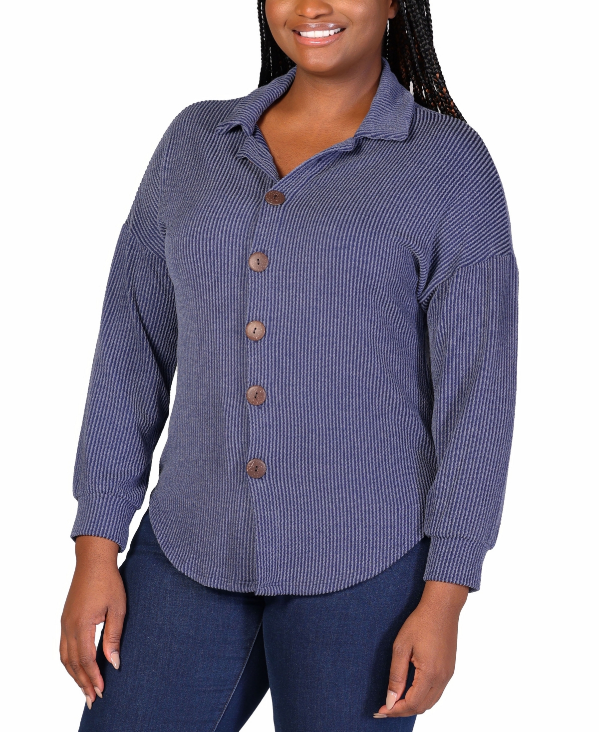 24SEVEN COMFORT APPAREL PLUS SIZE RIB BUTTON UP SHIRT JACKET 