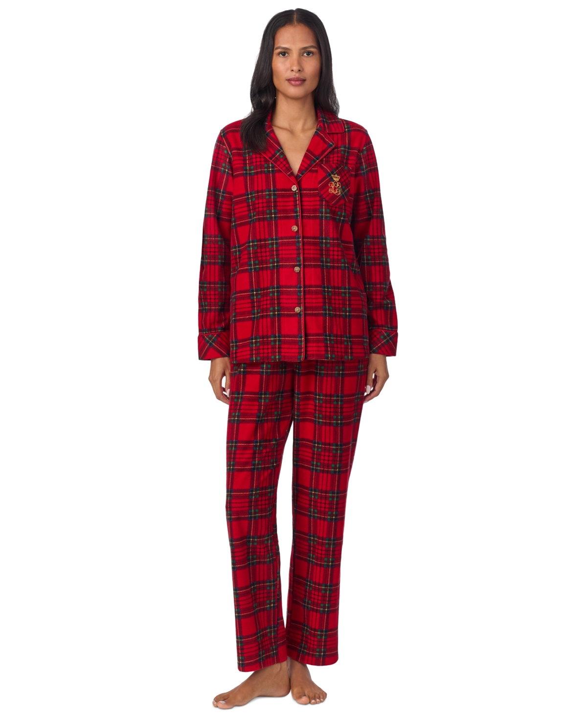 Ralph Lauren Women's Printed Notched-collar Pajama Set In Red Plaid