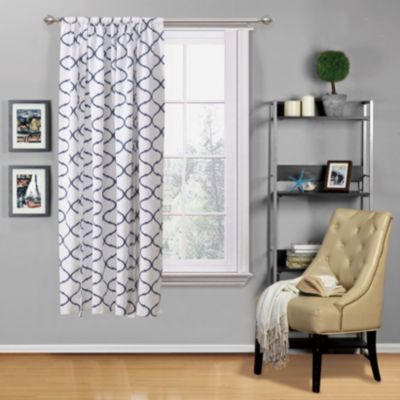 Living Shabby Chic Trellis Quatrefoil Single Tie Up Window Curtain Shade - 42 in. W x 63 in. L, Navy