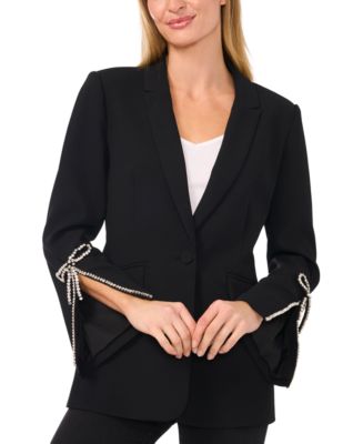 CeCe Women's Rhinestone Bow Sleeve One-Button Blazer - Macy's