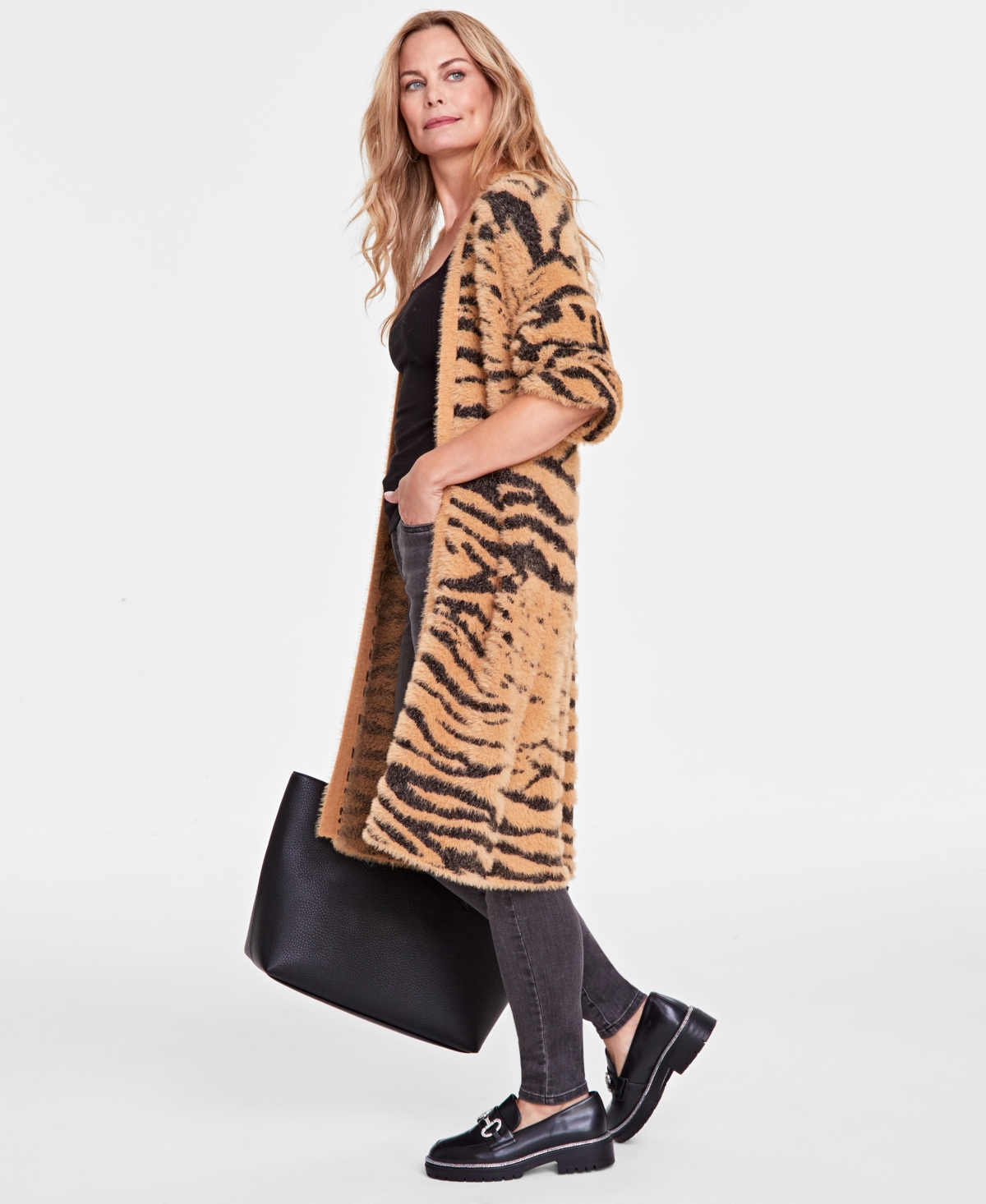 I.n.c. International Concepts Women's Zebra Glam Open-Front Cardigan, Created for Macy's