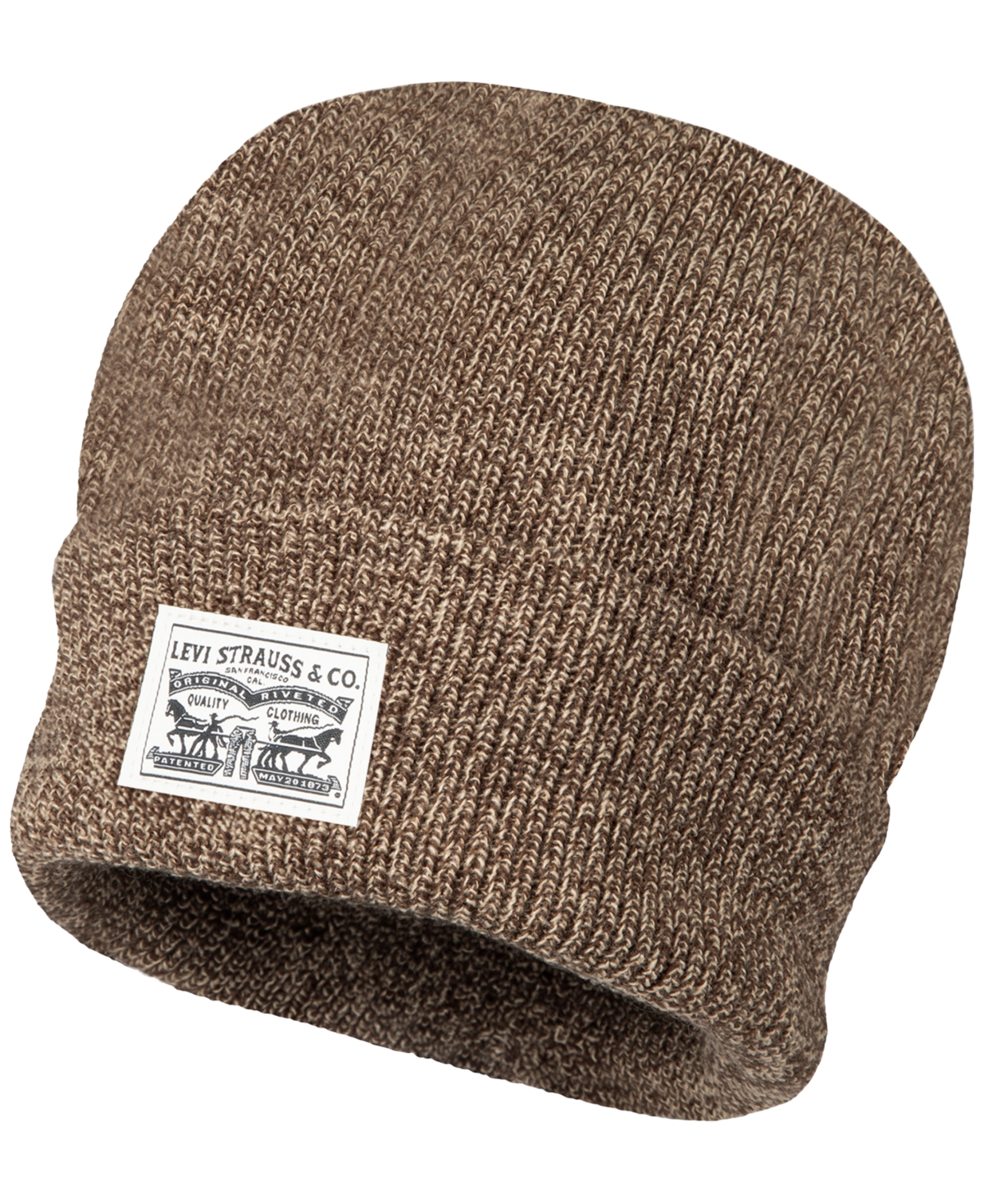 Levi's Men's Ribbed Logo Beanie In Marl Brown