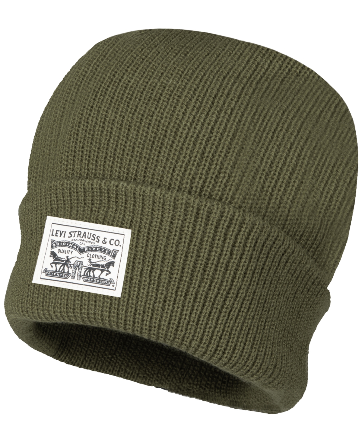 Levi's Men's Ribbed Logo Beanie In Olive