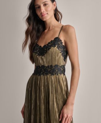 slim fit dress slacks Metallic Lace Plunge-Neck Backless Midaxi Dress in Gold - 8 main image 0