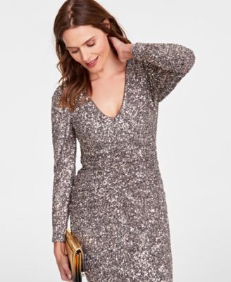 I.N.C. International Concepts Women's Sequin Front-Ruched Midi Dress, Created for Macy's