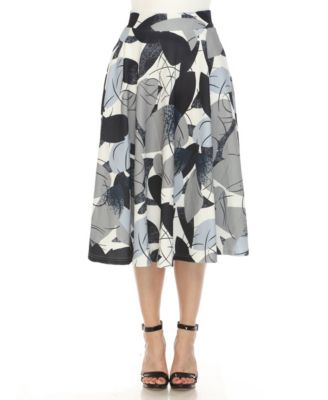 Women's Leaf Print Vintage Flared Midi Skirt