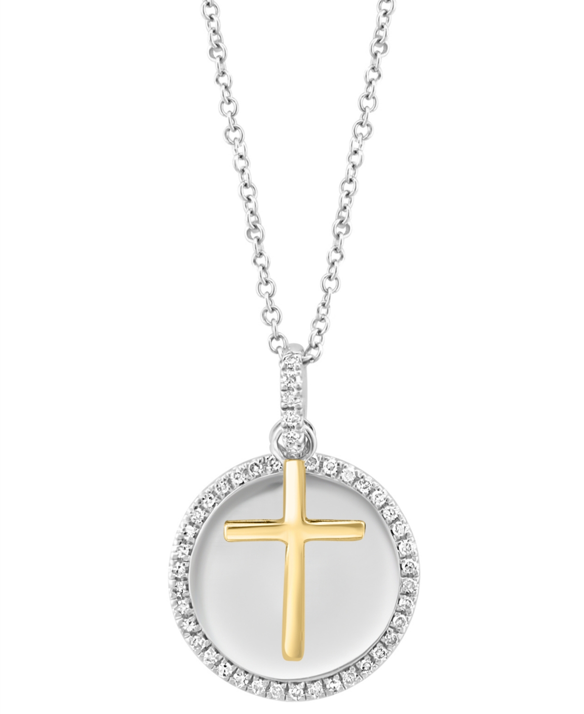 Effy Collection Effy Diamond Disc & Cross Two Charm 18" Pendant Necklace (1/4 Ct. T.w.) In Sterling Silver & Gold-pl In Gold Plated Silver