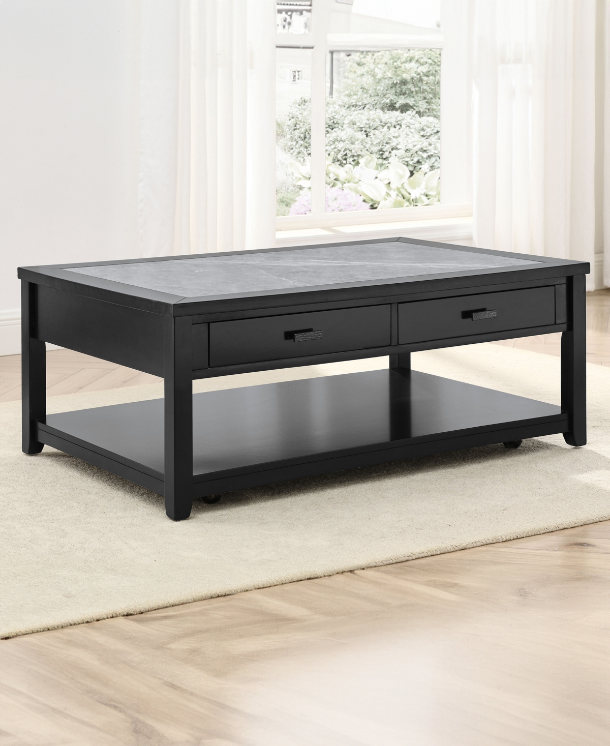 Macy's Garvine 47" Wood Cocktail Table In Black