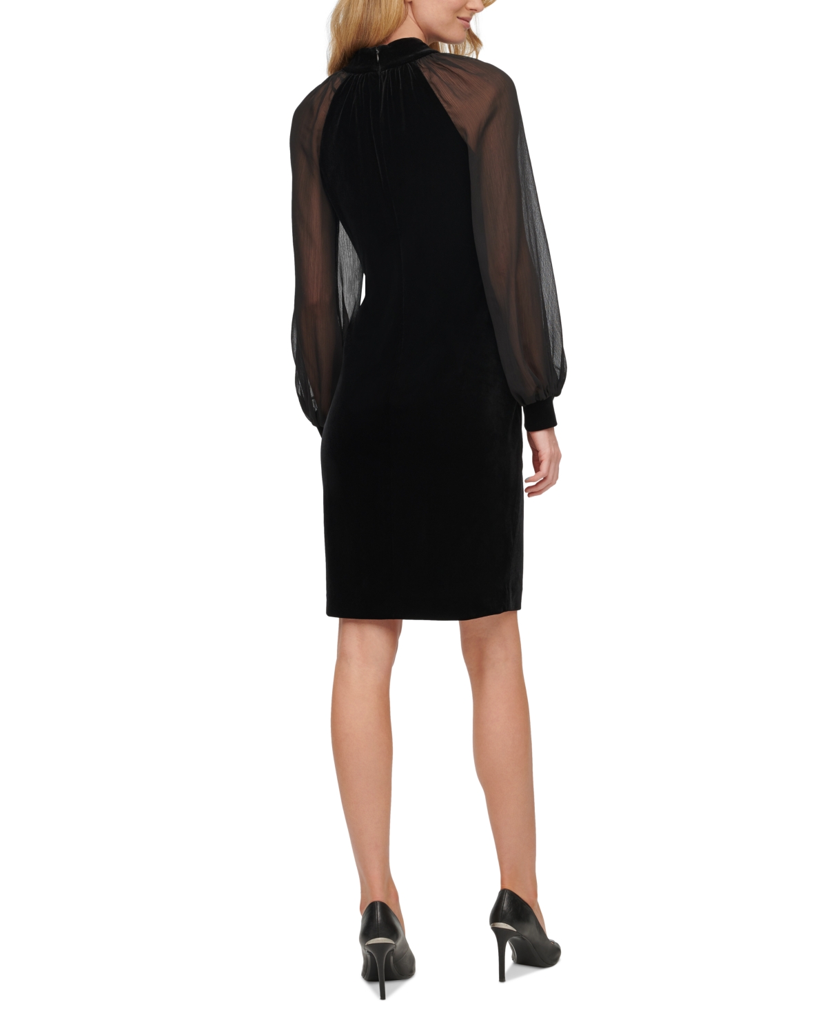 Calvin Klein Women's Velvet Chiffon-Sleeve Dress