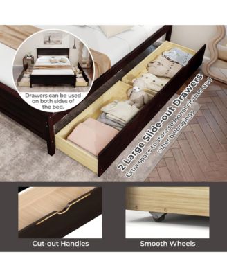 Full Size Wooden Bed Frame with 2 Storage Drawers & Under-bed Storage Espresso