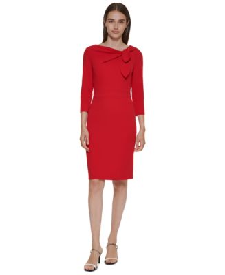 Calvin Klein Women s Bow Neck 3 4 Sleeve Sheath Dress Macy s