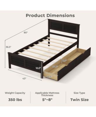 Twin Size Wooden Bed Frame with 2 Storage Drawers & Under-bed Storage Espresso