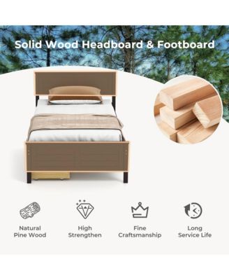 Twin Size Wooden Bed Frame with 2 Storage Drawers & Under-bed Storage Espresso